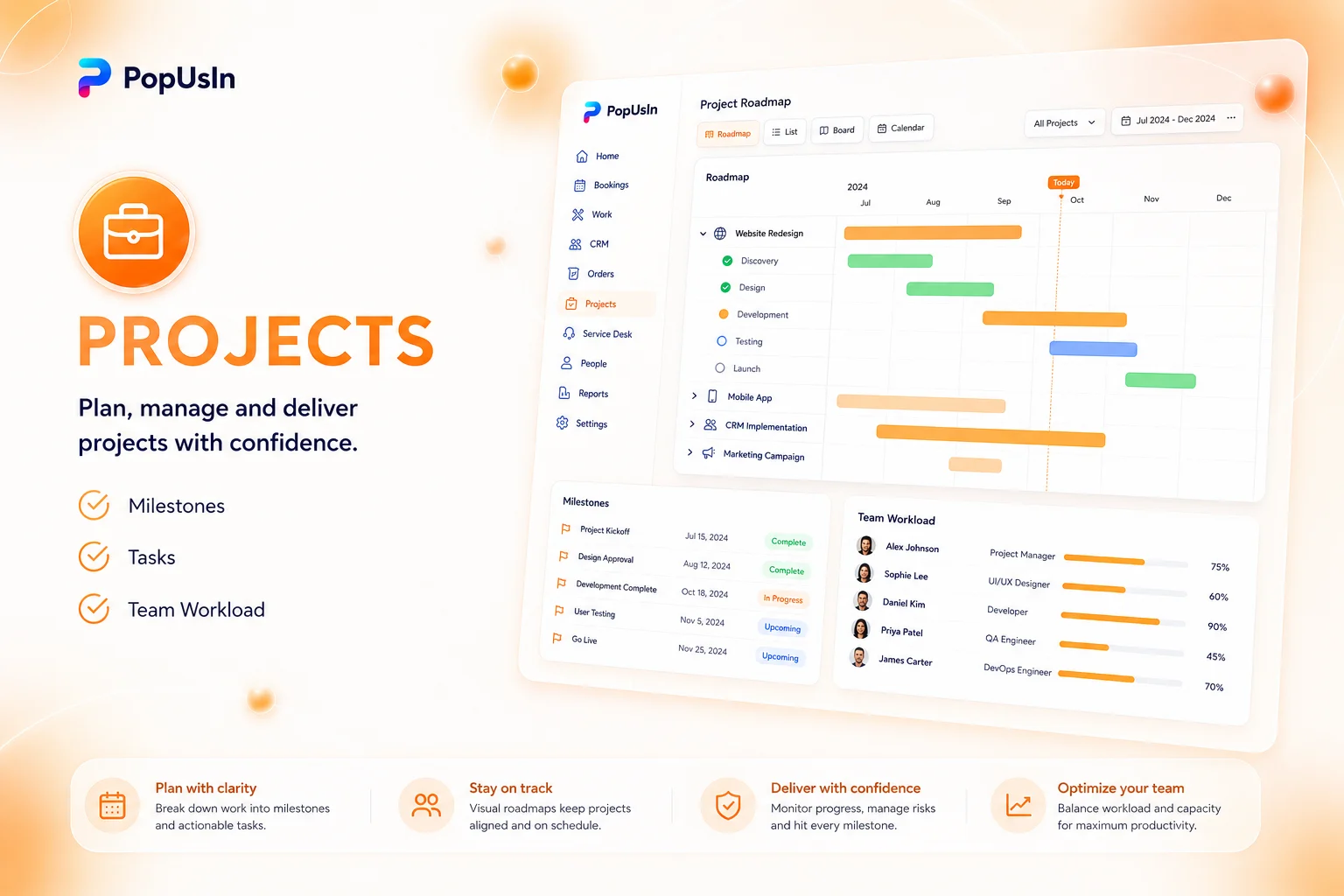 PopUsIn Projects dashboard